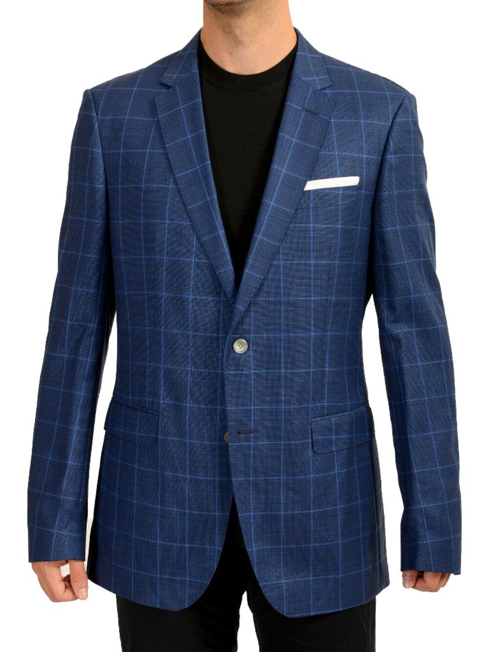 Hugo Boss Men's "H-Hutson-224" 100% Wool Plaid Two Button Blazer US 44L IT 54L